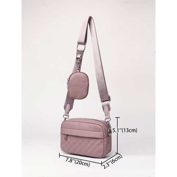 Quilted Crossbody Bags for Women Wide Strap Rectangle Shoulder Bags - Picture 3 of 7